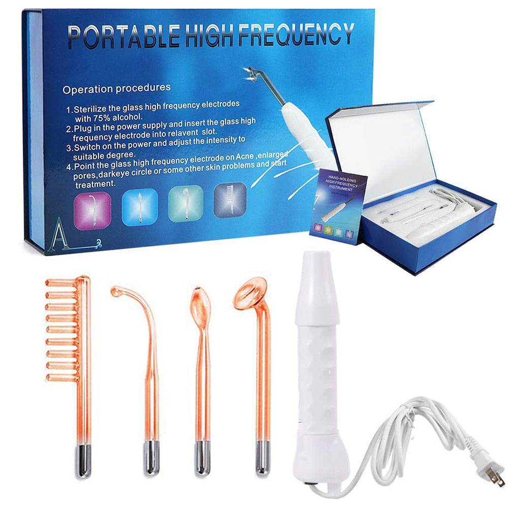 Portable Electrode High Frequency Facial Beauty Machine Electrotherapy Wand Glass Tube Face Cleansing Skin Tightening Device - Sabreeonline
