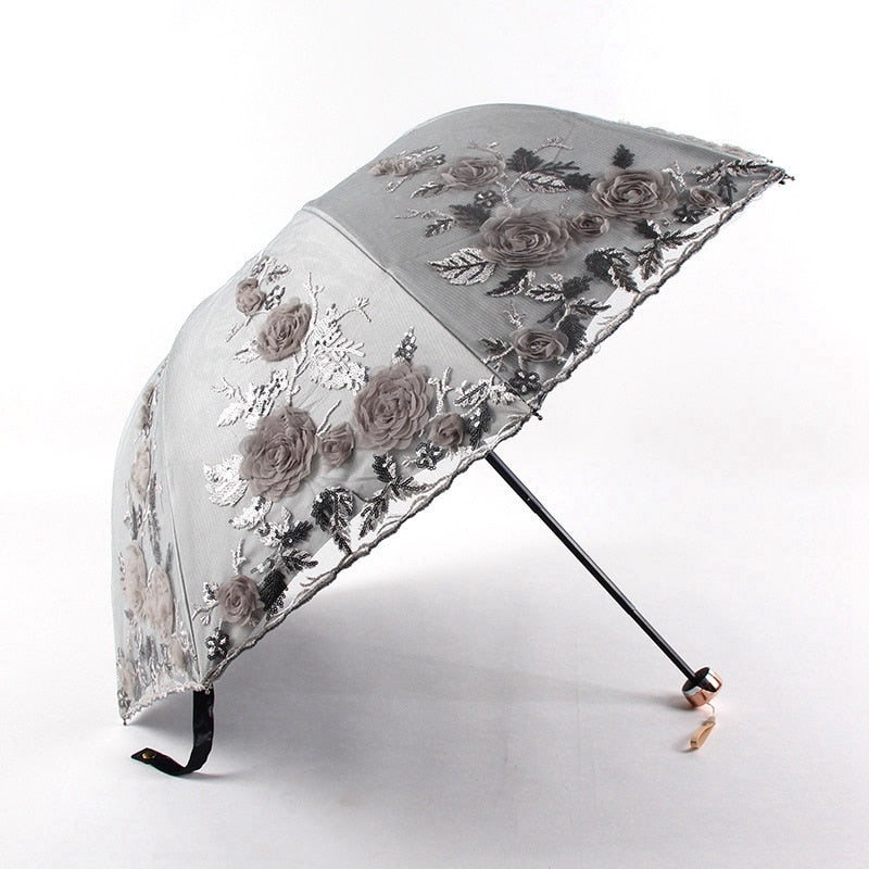 Folding Flower Umbrella Rain Women Three Folding Customized Umbrella Female Rain Tools Unique Parasol Umbrella - Sabreeonline
