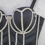 Crystal Diamonds Black White Crop Tops - Sabreeonline