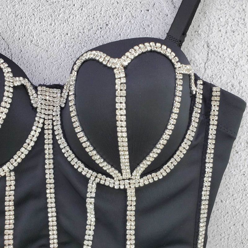Crystal Diamonds Black White Crop Tops - Sabreeonline