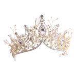 Crystal Gold Tiara Crown Earrings Necklace Wedding Bride Luxury Jewelry Set - Sabreeonline