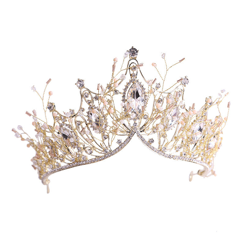 Crystal Gold Tiara Crown Earrings Necklace Wedding Bride Luxury Jewelry Set - Sabreeonline