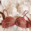 Wriufred Gathered bowknot embroidered bra set mesh gauze no steel ring sexy half-cup pull-up underwear set sexy lingerie - Sabreeonline