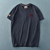 Summer American Style Short Sleeve O-neck Solid Color Embroidered T-shirt Men's Fashion Simple Pure Cotton Washed Old Casual Top - Sabreeonline