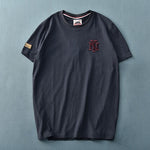 Summer American Style Short Sleeve O-neck Solid Color Embroidered T-shirt Men's Fashion Simple Pure Cotton Washed Old Casual Top - Sabreeonline
