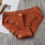 Women's Seamless Cotton Underwear Sexy Low Waist Lace Ruffle Briefs Solid Color Stretch Underpants Breathable Intimates Lingerie - Sabreeonline