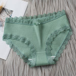 Women's Seamless Cotton Underwear Sexy Low Waist Lace Ruffle Briefs Solid Color Stretch Underpants Breathable Intimates Lingerie - Sabreeonline