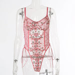 Women Teddy lingerie Sexy Underwear Erotic Corset Lace Mesh Sleepwear Nightwear  Embroidered strap one-piece sexy pajamas - Sabreeonline