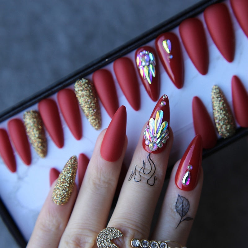 Long Stiletto Glitter Full Set Custom Salon - Sabreeonline