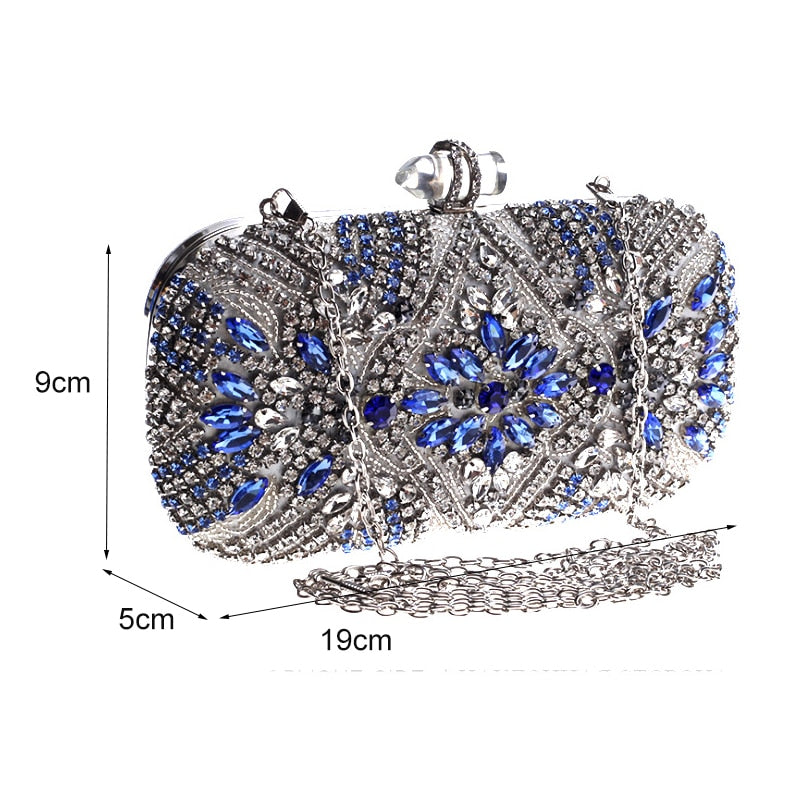 Women Clutch Party Luxury Blue Evening Bag Wedding Purse Crystal Chain Shoulder Bag High Quality Rhinestone Female Clutch - Sabreeonline