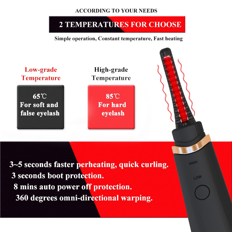 TinWong New  Heated  Electric Eyelash Curler USB Rechargeable Portable Long-Lasting - Sabreeonline