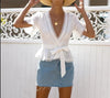 Cotton Embroidery Lace Ruffle Bow Blouses