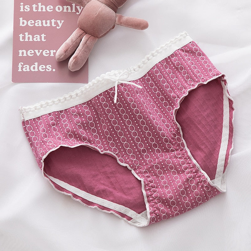 New Women's Underwear Lovely Girl Cartoon Panties Fashion Bow Comfort Briefs Mid Waist Seamless Underpants Female Lingerie - Sabreeonline