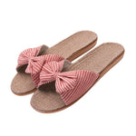 Suihyung Women Flax Slippers Summer Casual Slides Beach Shoes Ladies Indoor Linen Slippers Bohemia Floral Bow Flip Flops Sandals - Sabreeonline