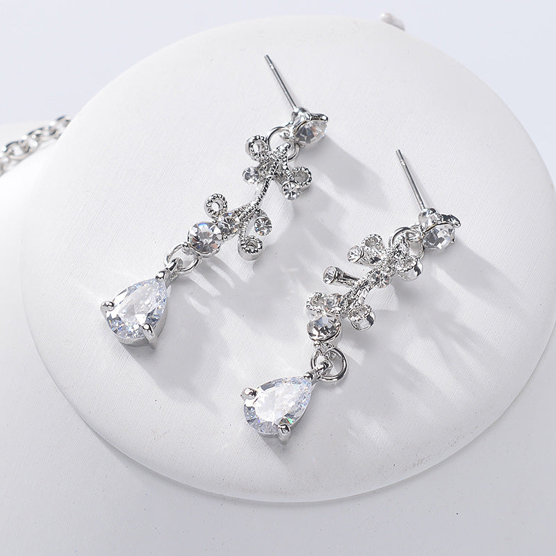 Crystal Gold Tiara Crown Earrings Necklace Wedding Bride Luxury Jewelry Set - Sabreeonline