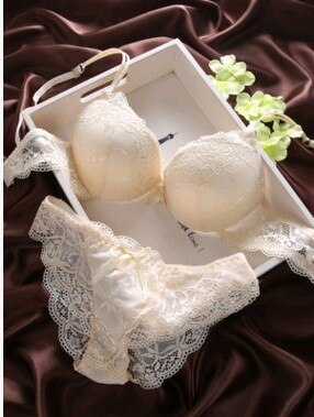 European Style Sexy Bra Set Women Cotton Underwear Sexy Lace Panties Female Push Up Brassiere Fashion Solid Color Lingerie Set - Sabreeonline