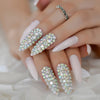 Sharp Artificial  French Nail Tips Pre-designed Nude 3D Long Full Cover Rhinestone Adult Artificial Fake Nails With Glue