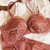 Wriufred Gathered bowknot embroidered bra set mesh gauze no steel ring sexy half-cup pull-up underwear set sexy lingerie - Sabreeonline
