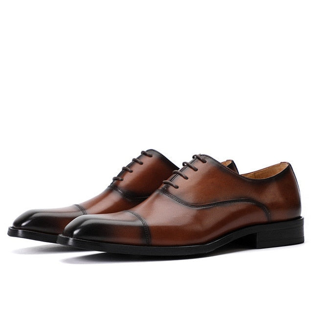 Green Men Dress Shoes Brand Italian Luxury Genuine Leather Lace Up Brown Black Wedding Business Formal Shoes Men Oxfords Shoes - Sabreeonline
