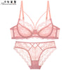 Ultra-thin hollow lace sexy bra and panty set large size C D E cup underwear transparent ladies bra - Sabreeonline