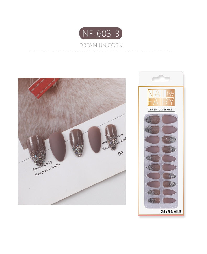 Set Shiny Matte Nail Tips with Designs Reusable Press - Sabreeonline