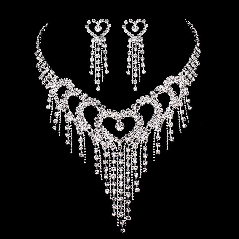Crystal Choker Necklace Earrings Set - Sabreeonline