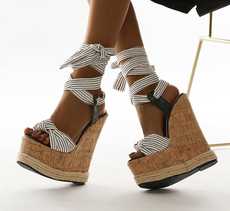 Solid White Platform Wedges Sandals