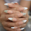 Sharp Artificial  French Nail Tips Pre-designed Nude 3D Long Full Cover Rhinestone Adult Artificial Fake Nails With Glue