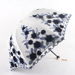 Tri-Fold Double-Layer Embroidery Flower Lace Umbrella Anti-Sun Parasol Black Plastic Anti-UV Umbrella - Sabreeonline