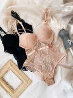Wriufred Less ladies underwear gathered thickened bra sexy lace transparent sling bodysuit hollow beautiful back lingerie set - Sabreeonline