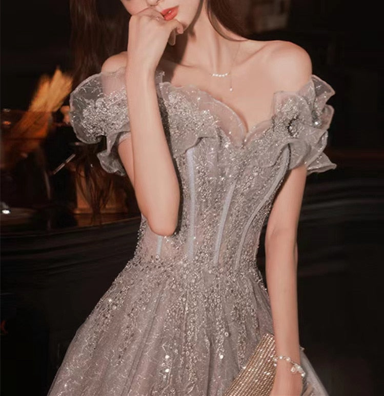 Gorgeous Evening Strapless Off Shoulder Sequin Beaded Bandage - Sabreeonline