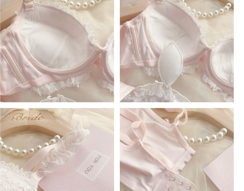 Steel ring push up bra set pure desire wind big cup girl underwear embroidery lace large size lingerie with panties set - Sabreeonline