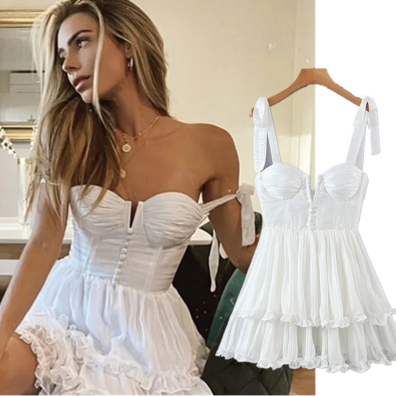 White Summer Strapless Casual Dress
