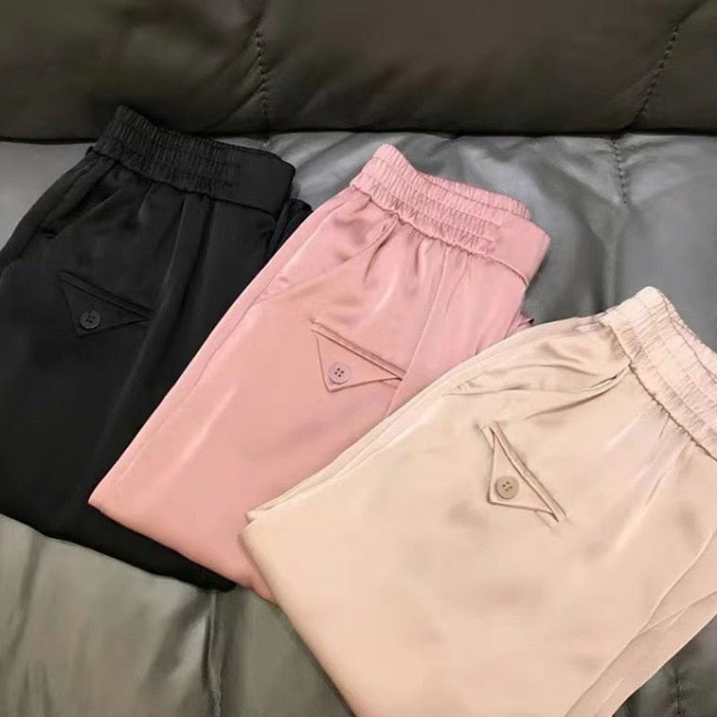 Harem Pants High Waist Casual Satin - Sabreeonline