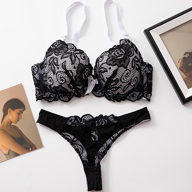 Hot France Sexy Lace Thong Embroidered Bra Sets For Women Push Up Bra Intimate Panty Underwear Sets  Breathable Briefs Lingerie - Sabreeonline