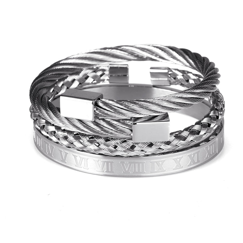 Luxury Roman Number Charm Woven Stainless Steel Bracelet for Men Jewelry - Sabreeonline