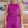 Two Piece Sets Women Wide Leg Belt Shorts Female Loose Backless - Sabreeonline