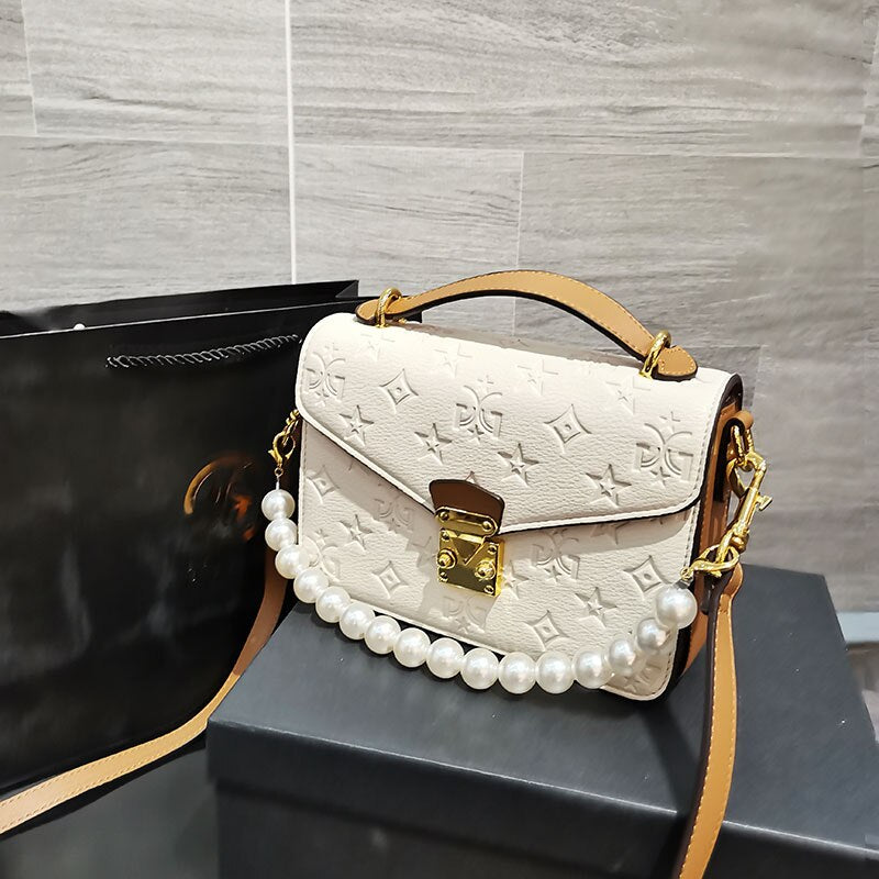 High Quality Embossing Handbag Pearl Strap. - Sabreeonline