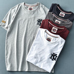 Summer American Style Short Sleeve O-neck Solid Color Embroidered T-shirt Men's Fashion Simple Pure Cotton Washed Old Casual Top - Sabreeonline