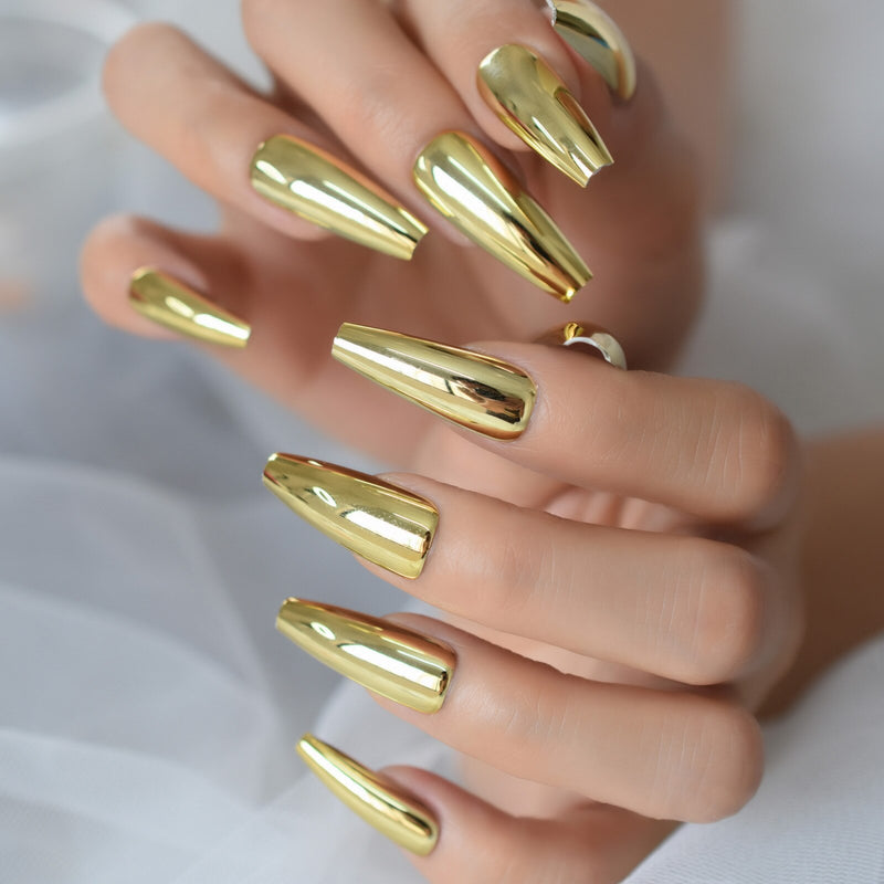 Gold Metallic Fake Nails Press on