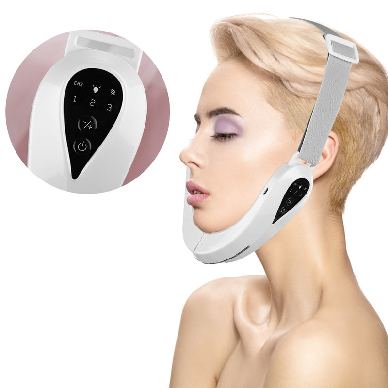 Facial Massager V-Line Chin Lift Belt Machine Face Slimming Vibration Red Light Blue Light LED Face Care Lifting Device - Sabreeonline