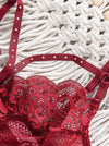 Retro charming red one-piece underwear women confused lace rivet gathered bra bridal wedding suit bodysuit lingerie sets - Sabreeonline