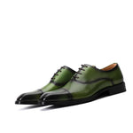 Green Men Dress Shoes Brand Italian Luxury Genuine Leather Lace Up Brown Black Wedding Business Formal Shoes Men Oxfords Shoes - Sabreeonline
