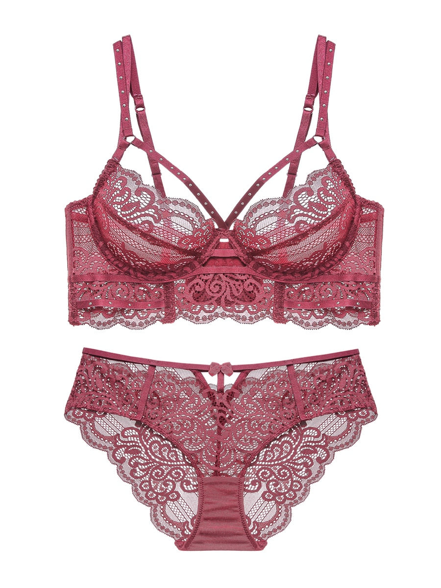 Retro charming red one-piece underwear women confused lace rivet gathered bra bridal wedding suit bodysuit lingerie sets - Sabreeonline