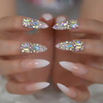 3D Gorgeous Wedding Diamond Long Designed French Nail