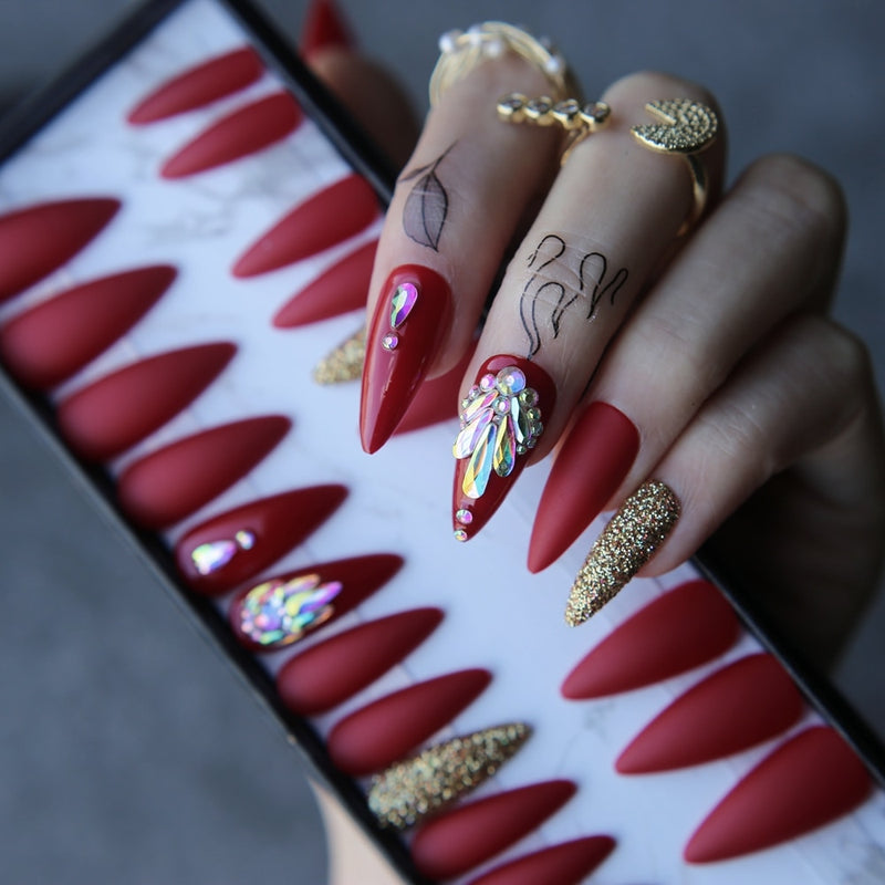 Long Stiletto Glitter Full Set Custom Salon - Sabreeonline