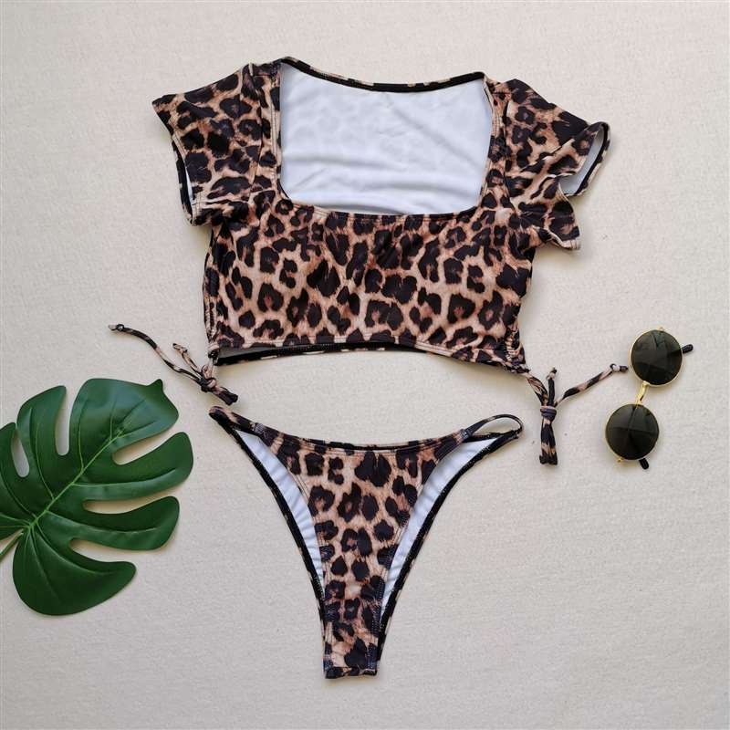 Swimwear Women Short Cap Sleeve Snake Print Bikini 2020 Female Swimsuit Stripe Two Pieces String Thong Biquini Set Bathing Suit - Sabreeonline