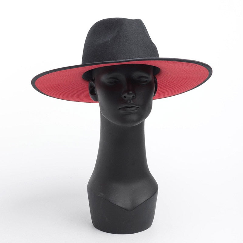Classical Unisex Wide Brim Splice Two Tone Wool Fedora Hat - Sabreeonline