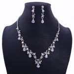 Luxury Sliver Plated Rhinestone Crystal Faux Pearl Necklace Earrings Jewelry Set for Bride Wedding - Sabreeonline
