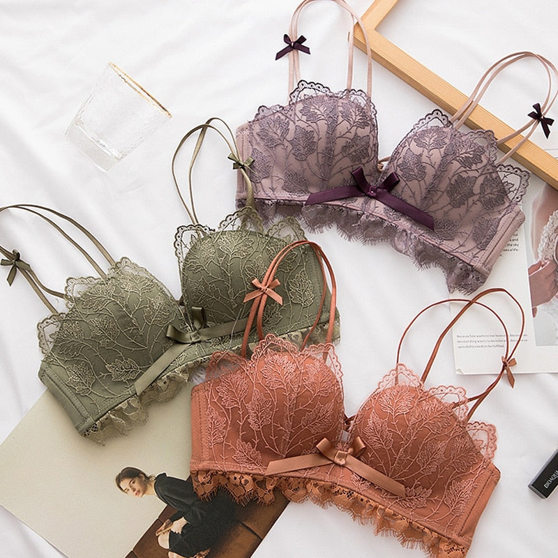 XUANTAOWU Lace Floral Embroidery Sexy Bra Comfortable Adjustable Women Underwear 3/4 Cup Wireless Girl Brassiere Bralette - Sabreeonline